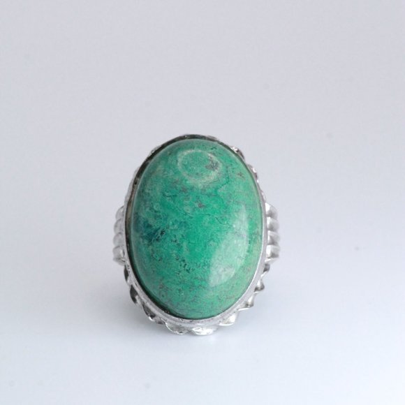 ANTIQUE ART DECO STERLING SILVER LARGE TURQUOISE CABOCHON RING - Picture 2 of 12